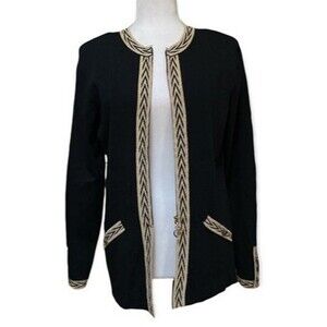 Vtg DRAPER'S & DAMON'S M/P black gold metallic trim Blazer Cardigan full zip